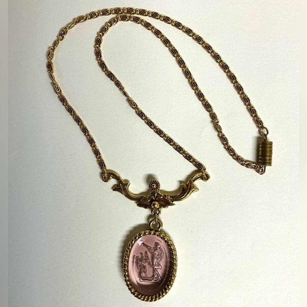 Goldette Intaglio Glass Necklace Vintage